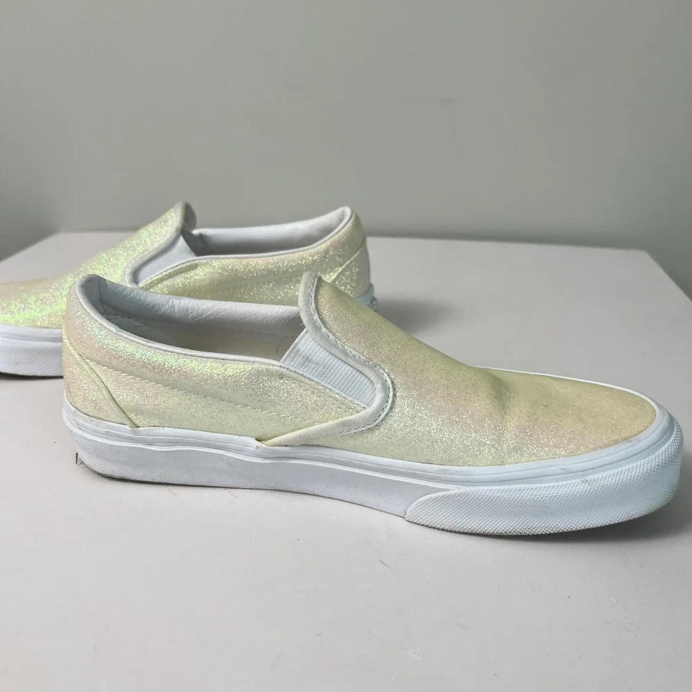 Vans Slip On Shoes Womens 8.5 Beige Shiny Glitter Sparkle Sneakers